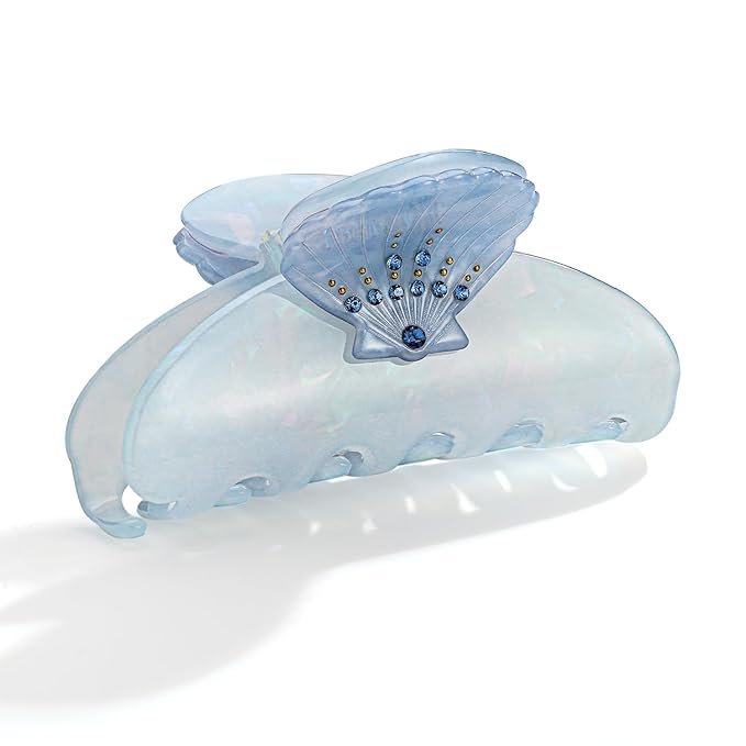 Large pastel blue claw hair clip with a soft translucent finish, ideal for coastal styles.
