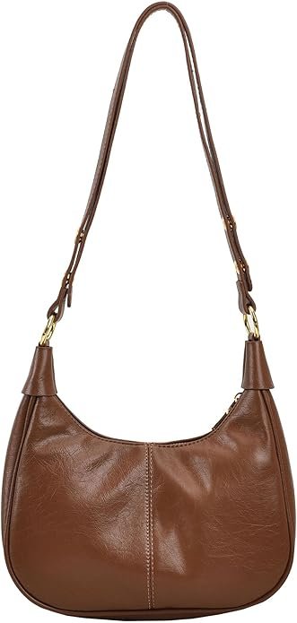 Small brown faux leather shoulder bag with a soft Y2K-inspired shape and minimalist design