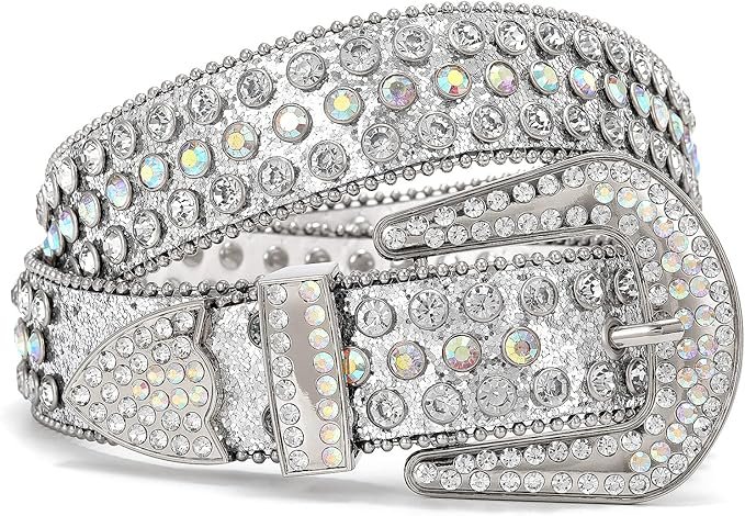 Silver belt with holographic rhinestones, flashy and glam Y2K pink bling bling girl piece.
